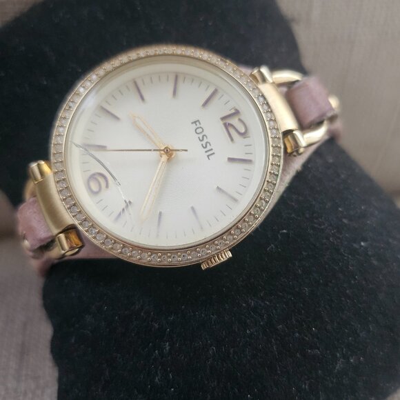 Fossil Women Wristwatch Georgia Mini Gold Dial Pink Leather Band Watch As It Is - Picture 2 of 12
